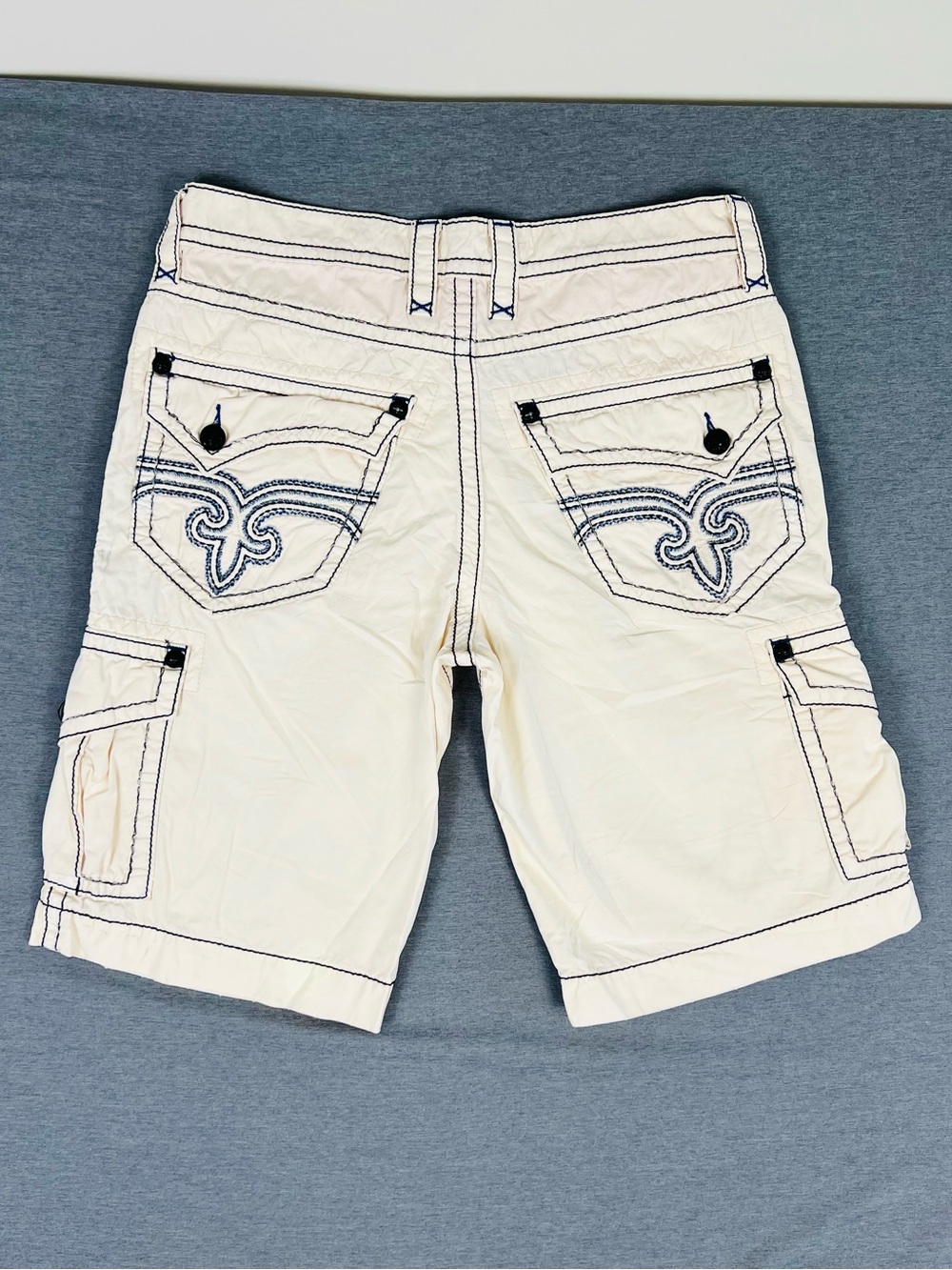 Rock Revival Cream Cargo Shorts with Decorative Back Stitching